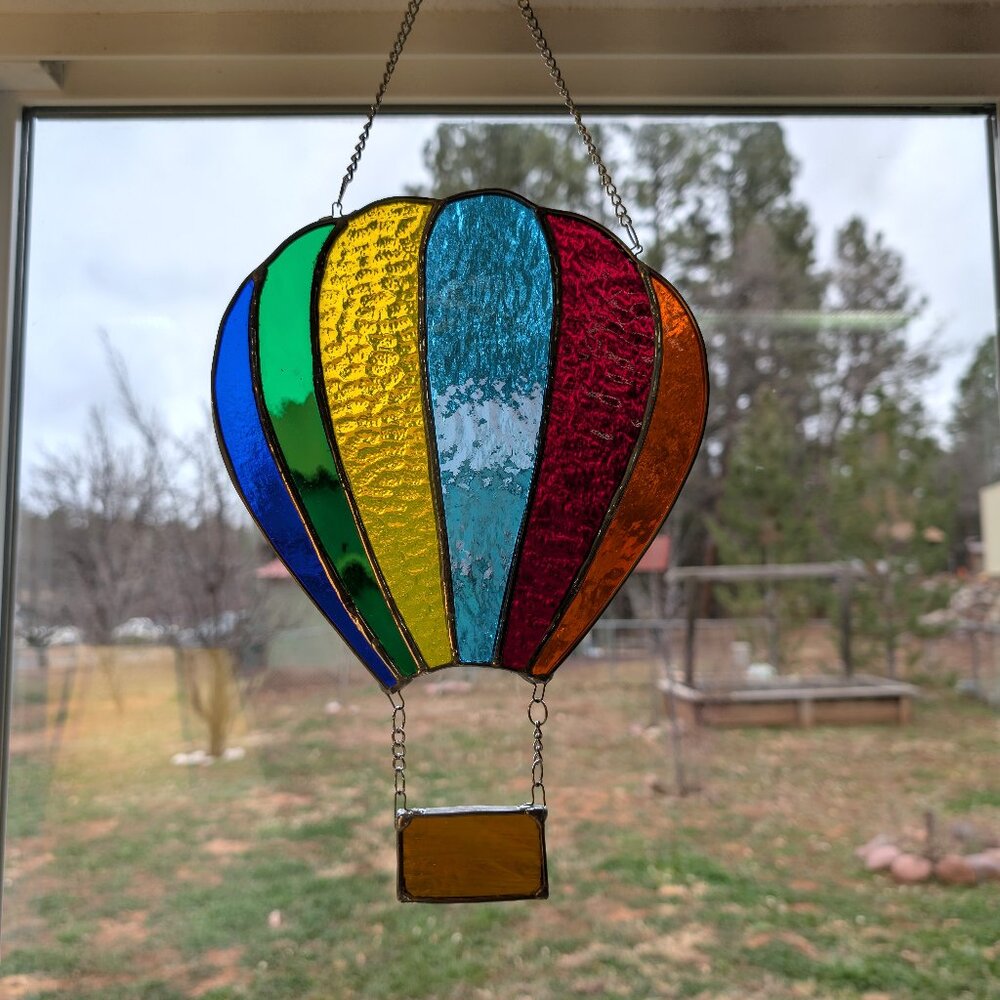 Handmade Stained Glass Hot Air Balloon Sun Catcher - Rainbow Window Decor